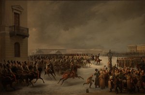 La rivolta decabrista in Piazza del Senato il 14 dicembre 1825 da Georg Wilhelm Timm