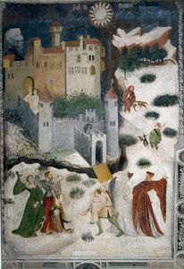 Mese di gennaio: paesaggio innevato con aristocratici e cacciatori da Venceslao Maestro
