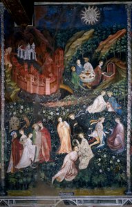 Mese di maggio: coppie di giovani aristocratici e dama in un roseto da Venceslao Maestro