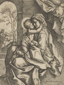 La Vergine seduta con il Bambino Gesù in grembo che la abbraccia, Giuseppe visto attraverso da Ventura Salimbeni