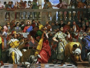 Le Nozze di Cana, dettaglio di musicisti e cani da Paolo Veronese