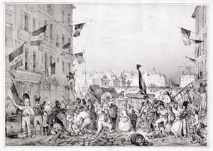 Barricata in Rue Dauphine, 29 luglio 1830, inciso da H. Delaporte