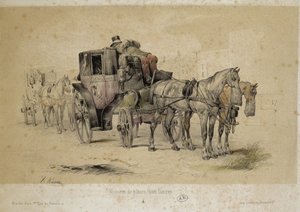 Carrozze chiamate fiacres - Litografia di Adam, c.1840 da Victor Adam