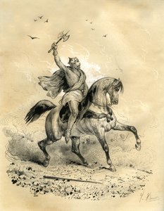 Carlo Martello vinse le truppe arabe a Poitiers nel 732. Incisione di Victor Adam nel libro 