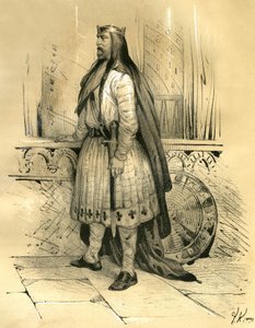 Clodione il Capelluto, capo dei Franchi Salii dal 428 circa fino alla sua morte nel 447, probabile antenato dei Merovingi. Incisione di Victor Adam (1801-1866) nel libro "Francia nel Medioevo" pubblicato dai fratelli Ardant a metà del XIX secolo da Victor Adam