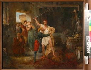 Don Chisciotte combatte certe otri di vino rosso da Victor Adam