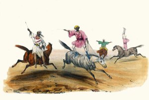 La voltige, par des Bedouins. in "Album Grotesque, Scelte di Tipi Notevoli", illustrazioni di Victor Adam, Parigi, circa 1850 da Victor Adam