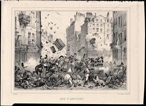 Rue Saint-Antoine nel luglio 1830, inciso da H. Delaporte da Victor Adam