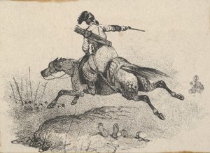 Soldato su cavallo al galoppo da Victor Adam