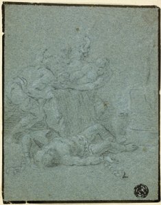 Due uomini che tengono un masso sopra un uomo prostrato con manette da Victor Honoré Janssens