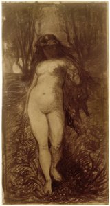 Nudo femminile in paesaggio notturno con luna piena