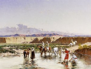 Cavalieri arabi che si abbeverano in un