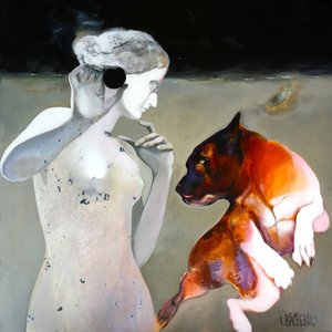 Donna contemplativa e cane da Victor Tkachenko