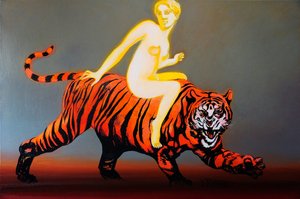 Donna luminosa su una tigre da Victor Tkachenko