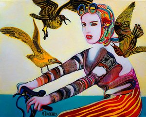 Ciclista vivace e uccelli