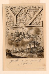 Design per le lettere Y e Z di un abbecedario: Yacht/ Zéphir (Yacht guidati da Zefiri) da Victor Vincent Adam