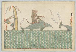 La scimmia e il delfino, illustrazione per le favole di Esopo da Victor Wilbour