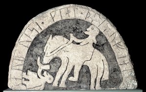 Pietra runica con un cavaliere da Viking