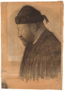Ritratto di Thorvald Bindesbøll di profilo verso sinistra da Vilhelm Hammershøi