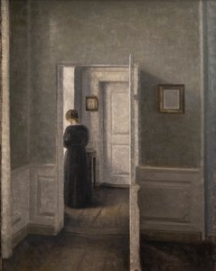 Interno con una donna in piedi da Vilhelm Hammershoi