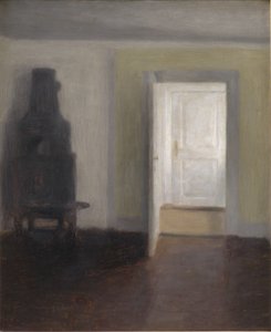 Interno con una vecchia stufa da Vilhelm Hammershoi
