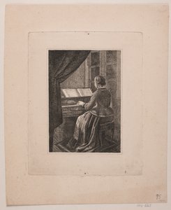 Ritratto della moglie del pittore che suona il pianoforte da Vilhelm Kyhn