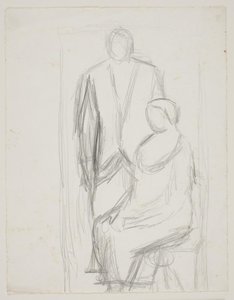 Lundstrøm in piedi dietro la signora Lundstrøm seduta. Studio per il cosiddetto quadro di matrimonio da Vilhelm Lundstrøm