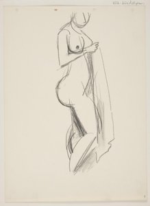Donna nuda in piedi, profilo a destra, drappeggio in mano da Vilhelm Lundstrøm
