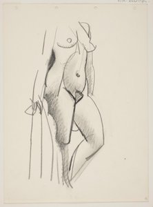 Donna nuda in piedi, rivolta a destra, drappo in mano da Vilhelm Lundstrøm