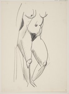 Donna nuda in piedi, rivolta a destra, drappo in mano da Vilhelm Lundstrøm