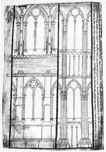 Copia facsimile di Ms Fr 19093 fol.31v Elevazione esterna e interna delle pareti laterali della cattedrale di Reims da Villard de Honnecourt