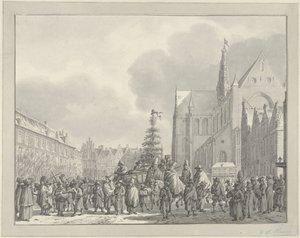 Arrivo dei francesi sulla Grote Markt a Haarlem, 1795 da Vincent Jansz. van der Vinne