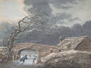 Paesaggio invernale con pattinatori su un canale ghiacciato, n.d.