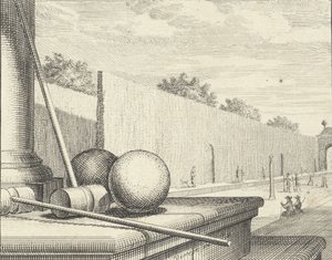 Attributi del croquet con giocatori di croquet sullo sfondo da Vincent Laurensz Vinne van der