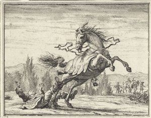 Uomo che cade da un cavallo da Vincent Laurensz. van der Vinne (II)