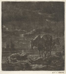 Paesaggio notturno con pastore dormiente e bestiame da Vincent Laurensz. van der Vinne (II)