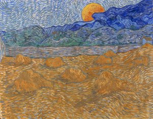 Paesaggio con covoni di grano e luna crescente da Vincent van Gogh