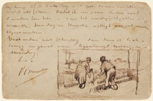 Cartolina con due contadini che scavano, 1885 da Vincent van Gogh
