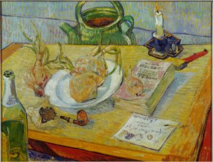 Natura morta con tavolozza, pipa, cipolle e ceralacca da Vincent van Gogh