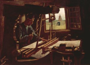 Tessitore davanti a una finestra aperta con vista sulla torre di Nuenen da Vincent van Gogh
