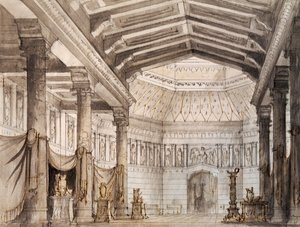 Scenografia di Francesco Bagnara per la seconda scena di Norma, opera di Vincenzo Bellini, rappresentata al Teatro La Fenice di Venezia da Vincenzo Bellini