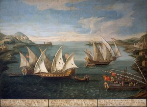 Battaglia navale tra le navi veneziane di Marco Ivanovich Dobrota e le navi turche al largo di Patrasso il 17 aprile da Vincenzo Chilone