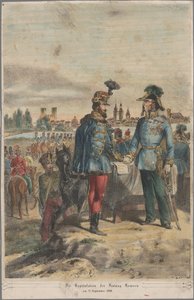 Il generale György Klapka mentre consegna la fortezza di Komárom al feldmaresciallo Jacob Julius von Haynau il 2 ottobre 1849