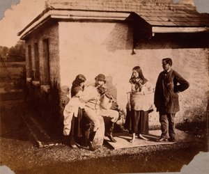 Bambini ascoltano un uomo che suona il violino, c.1859-61