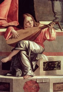 Angelo menestrello che suona un liuto, (dettaglio) da Vittore Carpaccio