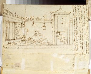 Ritratto di filosofo che scrive alla sua scrivania