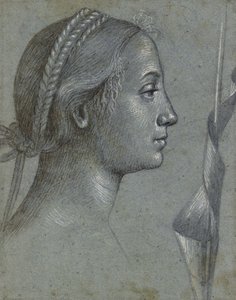 Recto: Testa di una donna con una bandiera avvolta attorno a un palo da Vittore Carpaccio