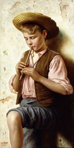 Un giovane ragazzo con un flauto