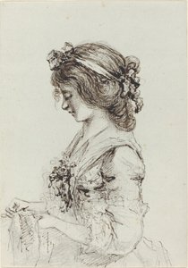 Una giovane donna che cuce [recto]