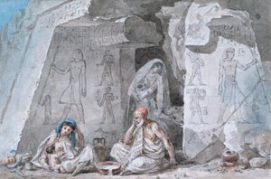 Famiglia egiziana fuori da una tomba antica, XIX secolo